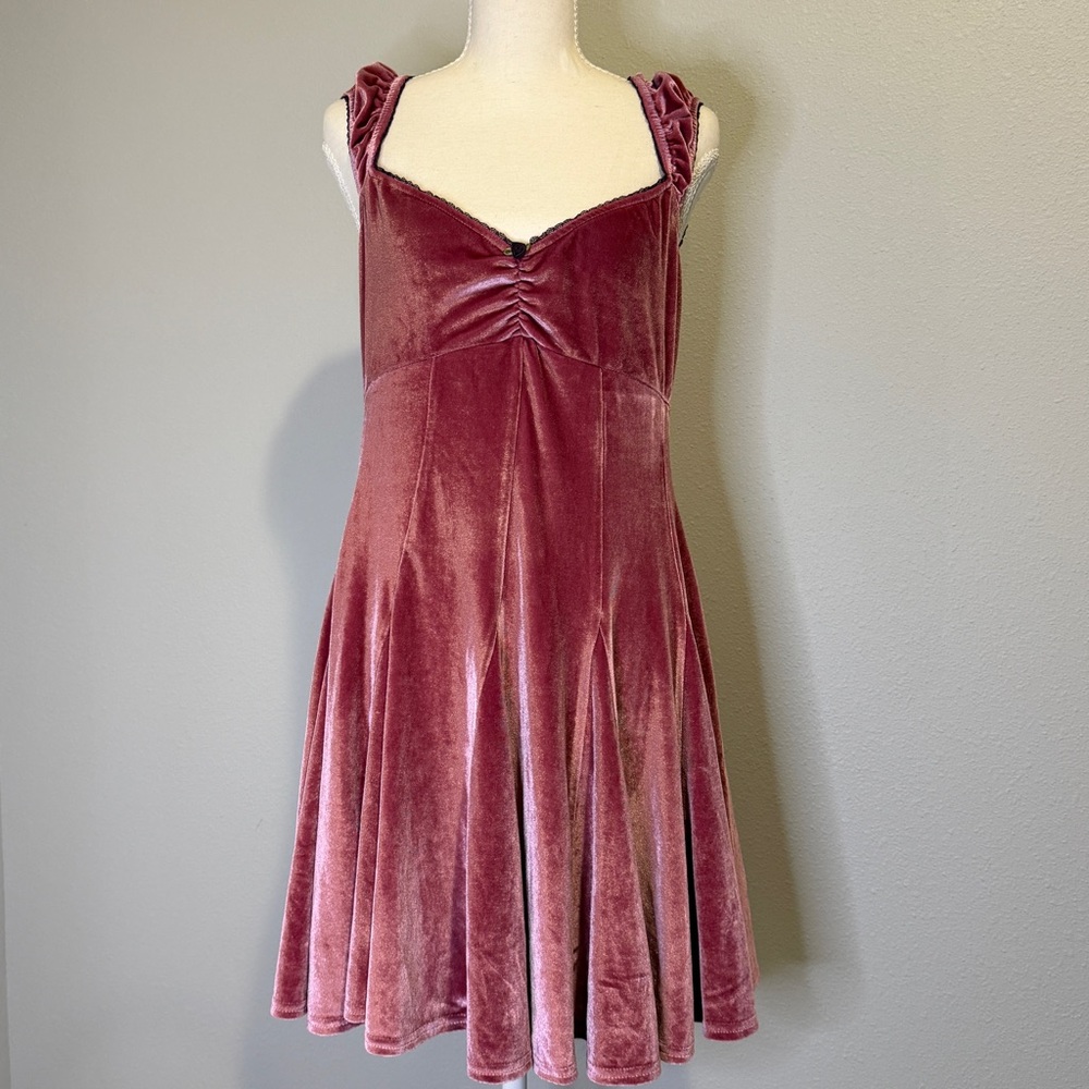NWT Free People Rose Marie Pink Velvet Mini Dress Size Large